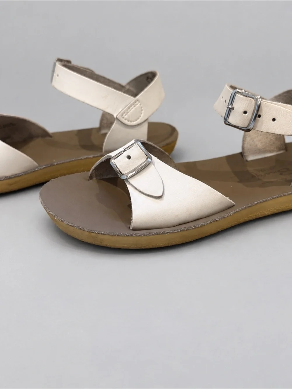 Sun-San Girls White Leather Double Buckle Sandals - Size 1